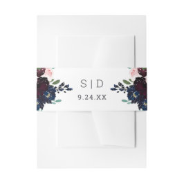 ネイビーエレガントブルーとプラムフローラ | 結婚s 招待状ベリーバンド