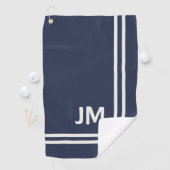 ネイビーエレガントブルーとホワイトのストライプデザイン ゴルフタオル (インサイチュ)