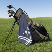 ネイビーエレガントブルーとホワイトのストライプデザイン ゴルフタオル (グリーン)