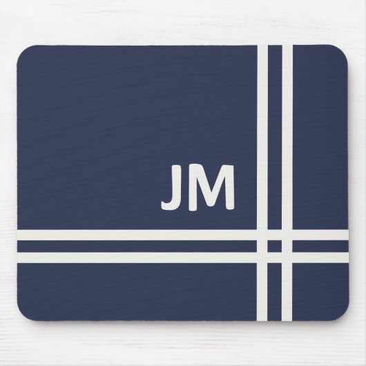ネイビーエレガントブルーとホワイトのストライプデザイン マウスパッド (正面)