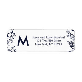 ネイビーエレガントブルーとホワイトのフローラ住所 シール