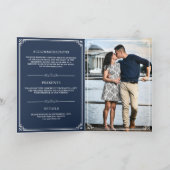 ネイビーエレガントブルーとホワイトモノグラム結婚ズ 招待状 (内部)