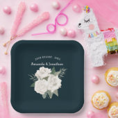 ネイビーエレガントブルーとホワイトローズ結婚ズ ペーパープレート (パーティー)