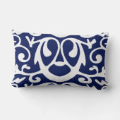 ネイビーエレガントブルーとホワイト装飾用クッション ランバークッション (裏面)