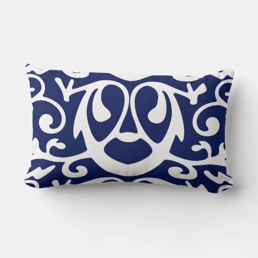 ネイビーエレガントブルーとホワイト装飾用クッション ランバークッション (裏面)