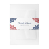 ネイビーエレガントブルーとレッドフローラレース結婚ズ 招待状ベリーバンド (正面例)