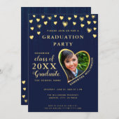 ネイビーエレガントブルーと金ゴールドクラス2025卒業 招待状 (正面/裏面)