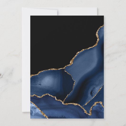 ネイビーエレガントブルーと金ゴールドグリッターアゲート結婚ズ 招待状 (裏面)