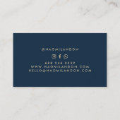 ネイビーエレガントブルーと金ゴールドシックなミニマモダンリスト 名刺 (裏面)