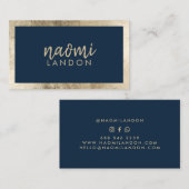 ネイビーエレガントブルーと金ゴールドシックなミニマモダンリスト 名刺 (正面/裏面)