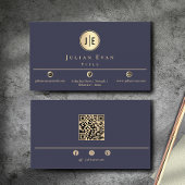 ネイビーエレガントブルーと金ゴールドシャイニーサークルモノグラム 名刺