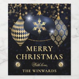 ネイビーエレガントブルーと金ゴールドバウブルズメリークリスマス ワインラベル