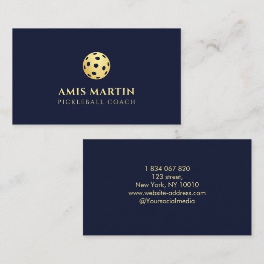ネイビーエレガントブルーと金ゴールドピックボールのコーチ 名刺 (正面/裏面)