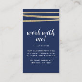 ネイビーエレガントブルーと金ゴールドフォイルの幾何ストライプの図形 名刺 (裏面)