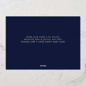 ネイビーエレガントブルーと金ゴールドメリークリスマス金ゴールド 箔シーズンカード (裏面)