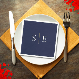 ネイビーエレガントブルーと金ゴールドモノグラムミニマリスト スタンダードカクテルナプキン