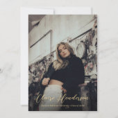 ネイビーエレガントブルーと金ゴールド写真卒業 案内状 (正面)