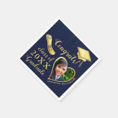 ネイビーエレガントブルーと金ゴールド写真2025卒業 スタンダードカクテルナプキン (角)