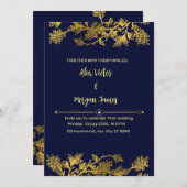 ネイビーエレガントブルーと金ゴールド結婚式招待状 招待状 (正面/裏面)