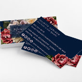 ネイビーエレガントブルーに赤クリームの花 名刺