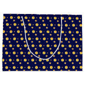 ネイビーエレガントブルーのゴールデン水玉模様 ラージペーパーバッグ (裏面)