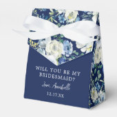 ネイビーエレガントブルーのフローラが私の花嫁になる フェイバーボックス (正面サイド)