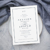 ネイビーエレガントブルーのリハ結婚ーサルディナー 招待状