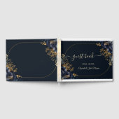 ネイビーエレガントブルーの花 ゲストブック (全面)