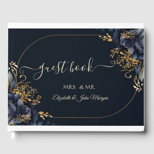 ネイビーエレガントブルーの花 ゲストブック (正面)