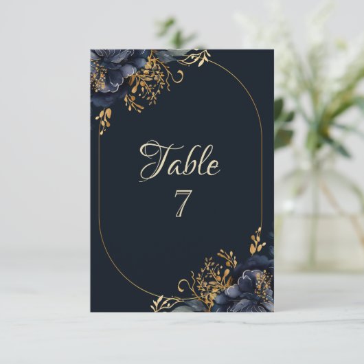 ネイビーエレガントブルーの花 招待状 (スタンド正面)