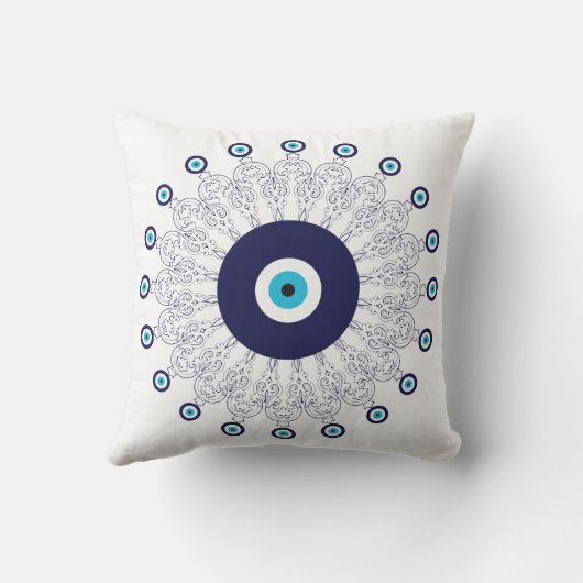 ネイビーエレガントブルーアクアエブティックアイボホシックマンダラ クッション (裏面)