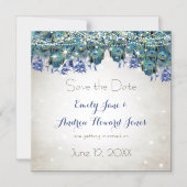 ネイビーエレガントブルーアクアピーコックフェザータイポグラフィ マグネット招待状 (正面)