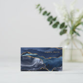 ネイビーエレガントブルーアゲートとフェイク金ゴールド 名刺 (スタンド正面)