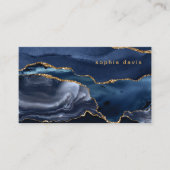 ネイビーエレガントブルーアゲートとフェイク金ゴールド 名刺 (正面)