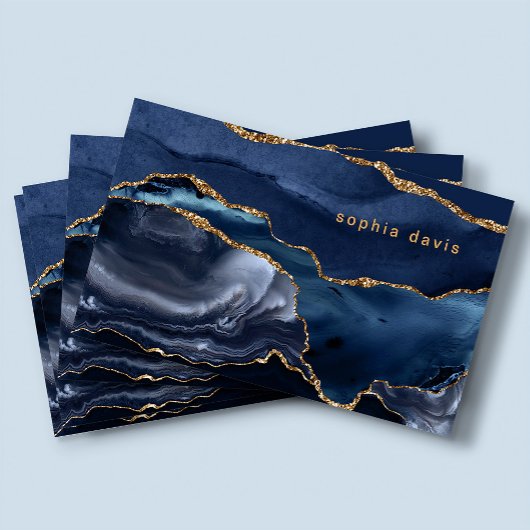 ネイビーエレガントブルーアゲートとフェイク金ゴールド 名刺