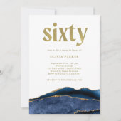 ネイビーエレガントブルーアゲートと金ゴールド |第60誕生日 招待状 (正面)