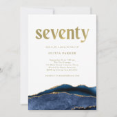 ネイビーエレガントブルーアゲートと金ゴールド |第70誕生日 招待状 (正面)