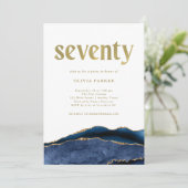 ネイビーエレガントブルーアゲートと金ゴールド |第70誕生日 招待状 (スタンド正面)