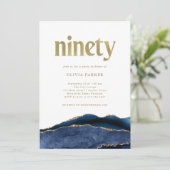 ネイビーエレガントブルーアゲートと金ゴールド |第90誕生日 招待状 (スタンド正面)