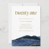 ネイビーエレガントブルーアゲートと金ゴールド | 21歳の誕生日 招待状 (正面)