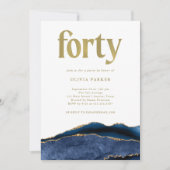 ネイビーエレガントブルーアゲートと金ゴールド | 40th誕生日 招待状 (正面)