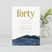ネイビーエレガントブルーアゲートと金ゴールド | 40th誕生日 招待状 (スタンド正面)