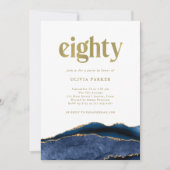 ネイビーエレガントブルーアゲートと金ゴールド | 80誕生日 招待状 (正面)