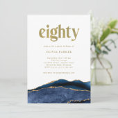 ネイビーエレガントブルーアゲートと金ゴールド | 80誕生日 招待状 (スタンド正面)