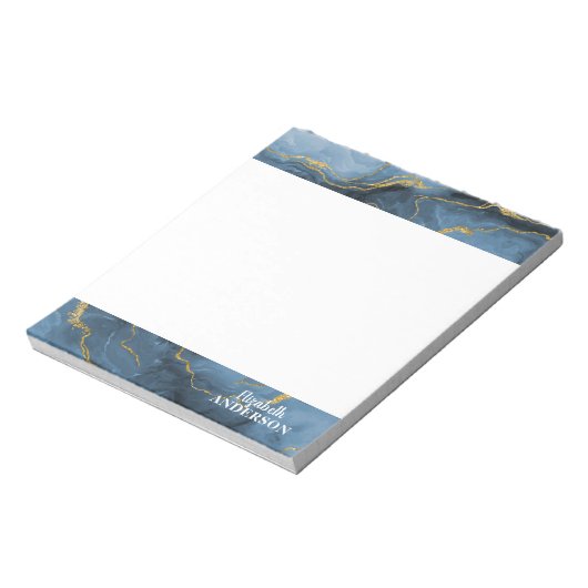 ネイビーエレガントブルーアゲートジオードマーブルモノグラム ノートパッド (回転)