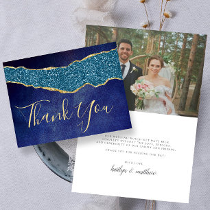 ネイビーエレガントブルーアゲート結婚ズサンキューカード サンキューカード