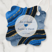 ネイビーエレガントブルーアゲート金ゴールドマーブル結婚ズ フェイバータグ (裏面)