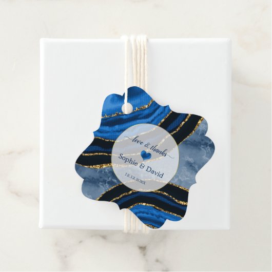 ネイビーエレガントブルーアゲート金ゴールドマーブル結婚ズ フェイバータグ (インサイチュ)