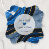 ネイビーエレガントブルーアゲート金ゴールドマーブル結婚ズ フェイバータグ (正面)