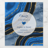 ネイビーエレガントブルーアゲート金ゴールドマーブル結婚ズ ワインラベル (シングルラベル)